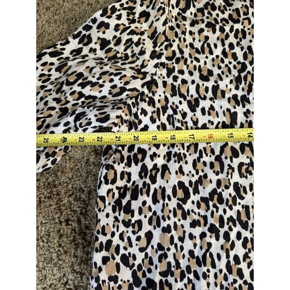 CHICOS Linen Cheetah Animal Print 3/4 Sleeve Button Down Shirt Top Sz 3 16/18 - Picture 9 of 9